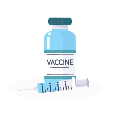 Small vaccine bottle and syringe with a needle